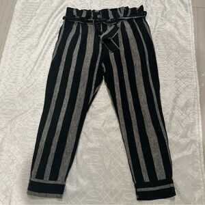 Who What Wear Linen Blend Ankle Belted Pocket Pants Women’s Striped Size 10